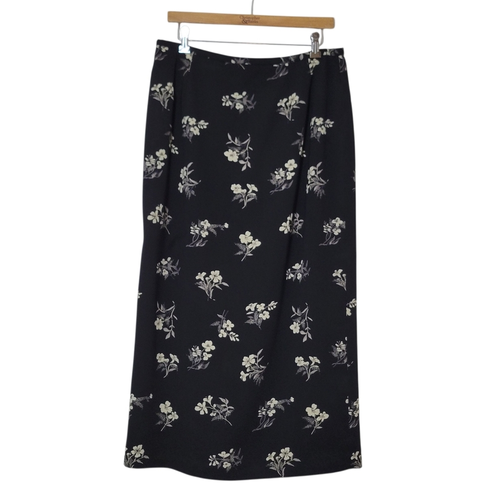 Vintage Harve Bernard 90s/00s Y2K Black Floral Skirt Size 16 Holtzman